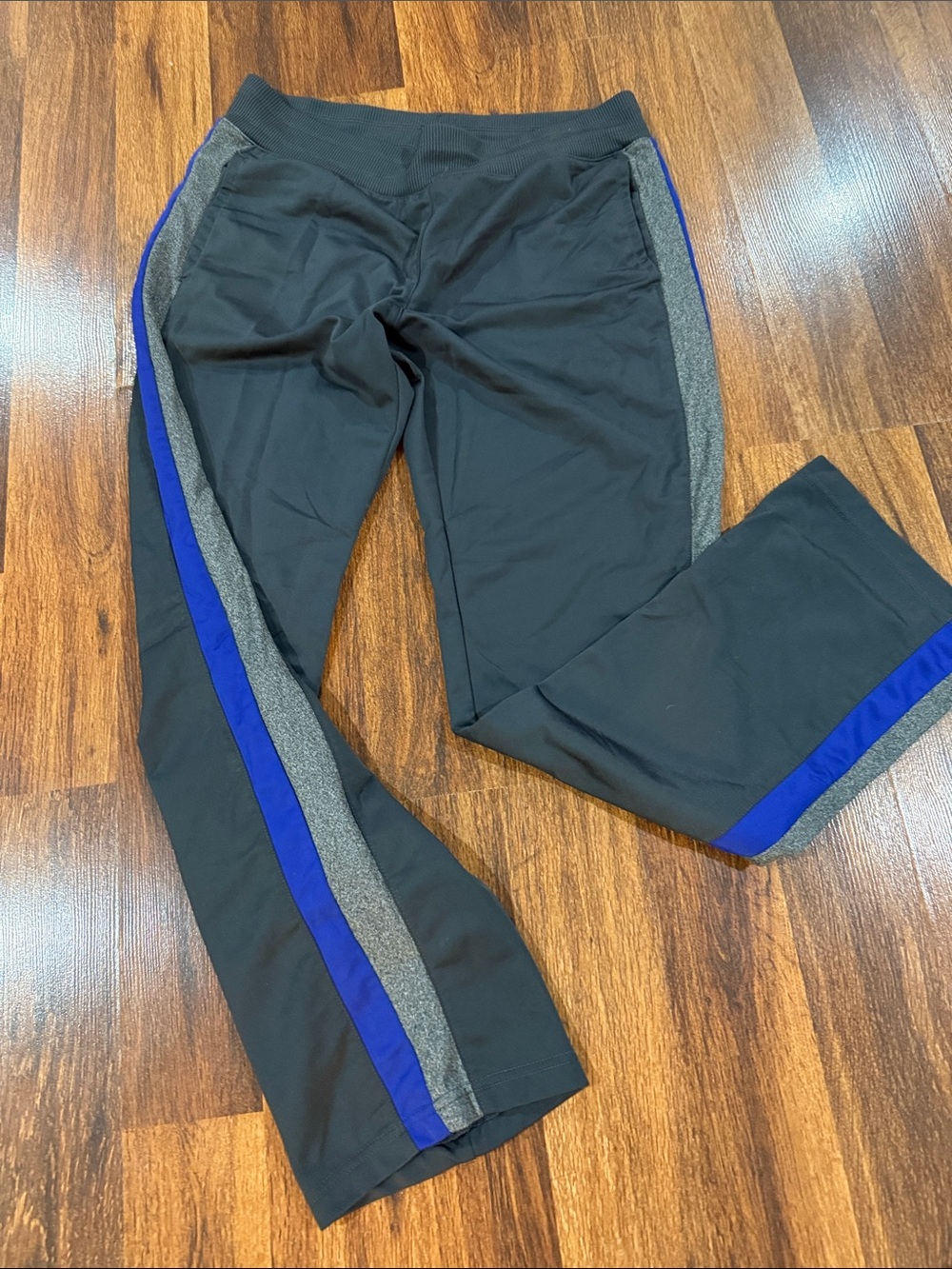 Women’s Black Pants with Blue and Gray Side Stripes